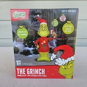 Gemmy Dr. Seuss The Grinch Inflatable LED 4Ft Christmas Sweater Candy Cane